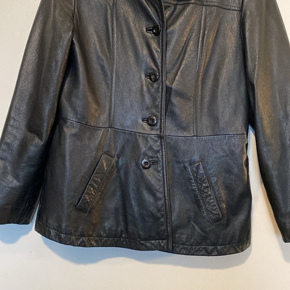 Wilsons black leather full front button up collard pocket leather jacket  large - Picture 4 of 13